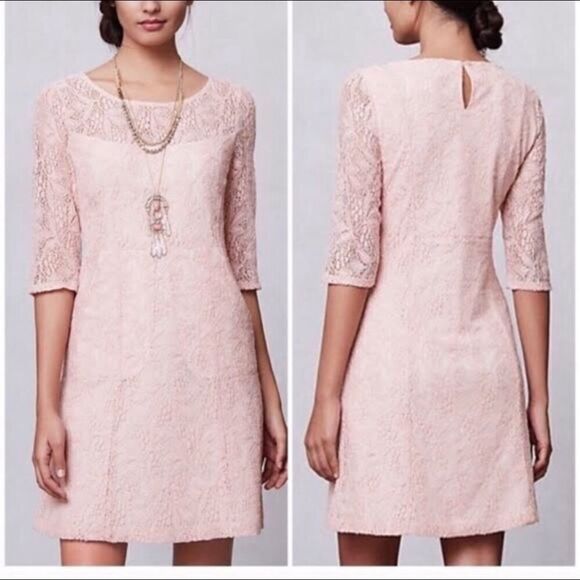 Anthro Maeve Lefkara Blush Lace Peek-a-Boo Dress - Picture 1 of 8